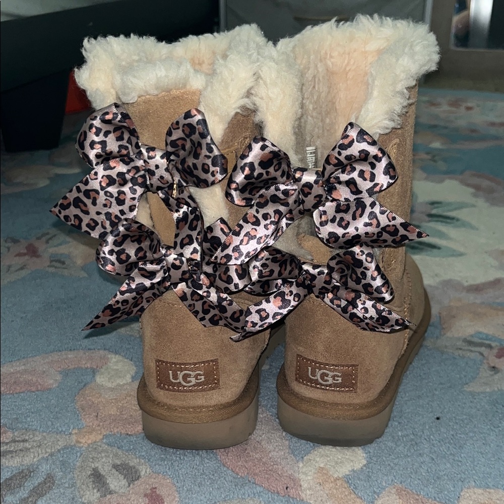 UGG Brown Boots with Leopard Print Bows